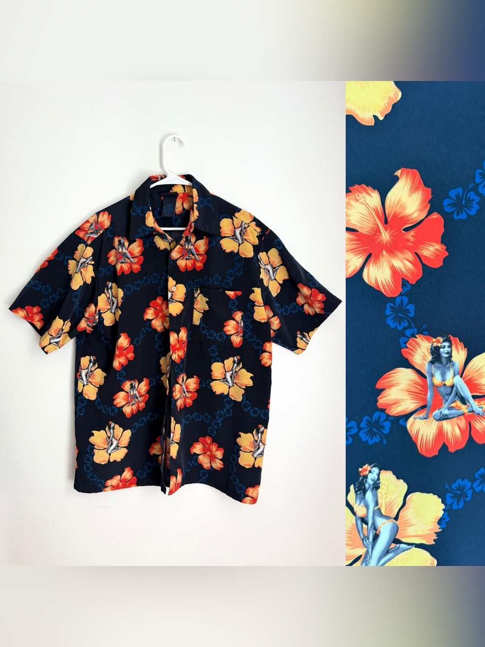 Vintage Extreme Gear Men’s Hawaiian Tropical Floral Pin-Up Shirt Size Large